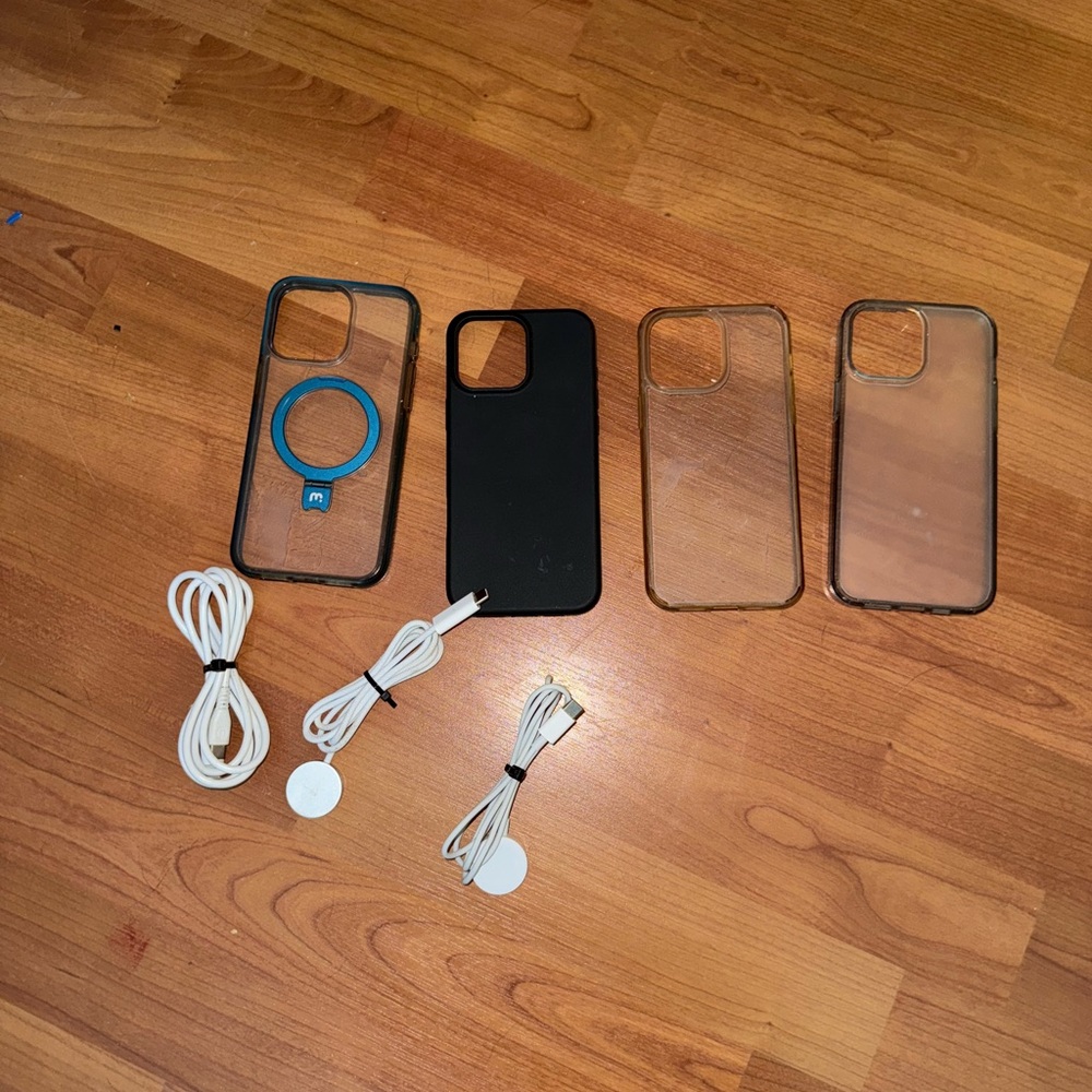 Apple Black and Transparent Phone Case Set with White Cables